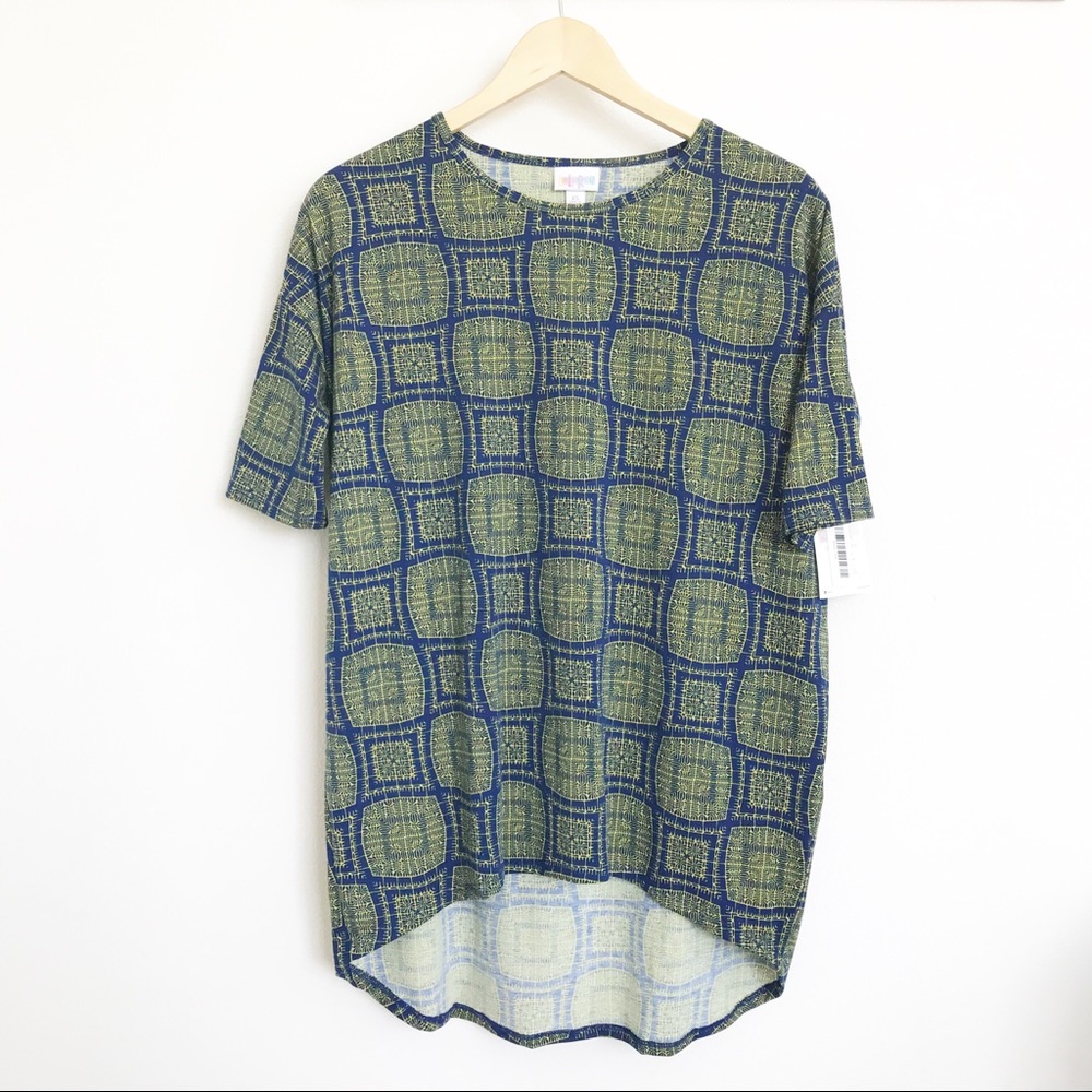 Lularoe Irma Tunic Blouse Blue Yellow